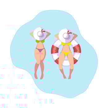 girls with swimsuit and lifeguard float in water vector