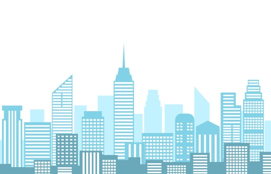Vector illustration of urban landscape with city skyline and building isolated on white background