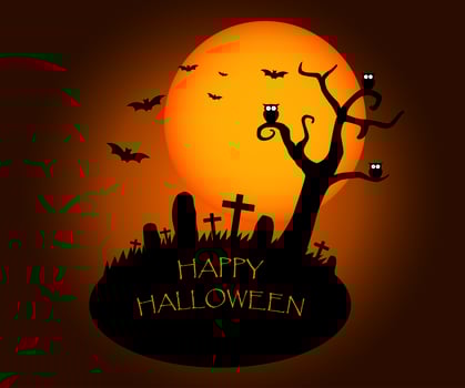 Halloween Background with silhouettes of graveyard and  the big moon vector