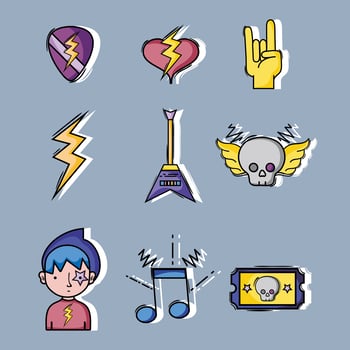 set rock festival concert event vector