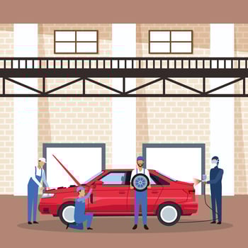 Worker on car factory vector