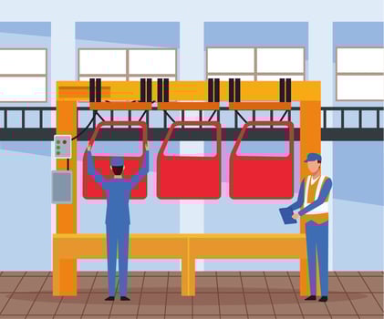 Worker on car factory vector