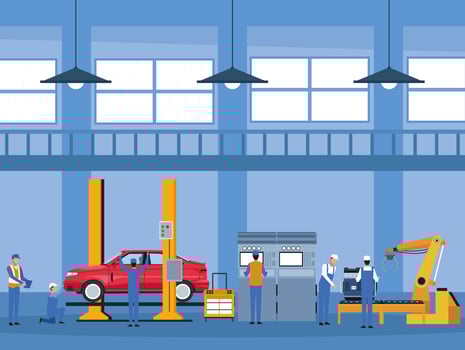 Worker on car factory vector