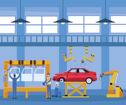 Worker on car factory vector