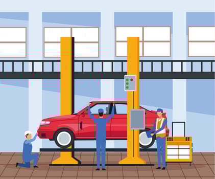 Worker on car factory vector