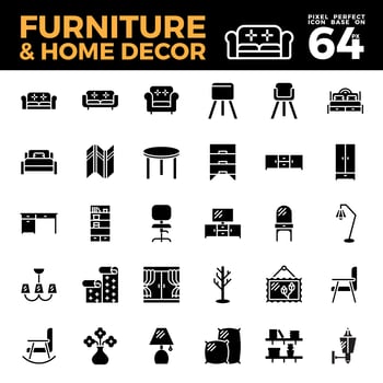 Furniture and home decor solid icon vector