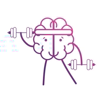 line brain kawaii with dumbbells object vector