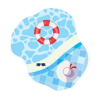 edge of pool with float and hat scene vector