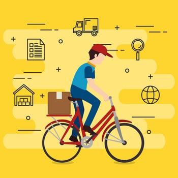 delivery worker in bicycle character vector