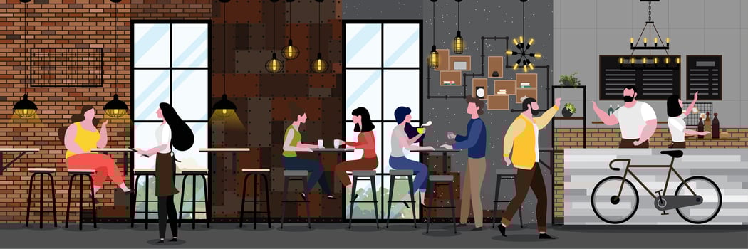 Modern Cafe full of customers vector
