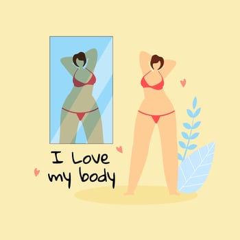 Plus Size Woman Looking at Mirror vector