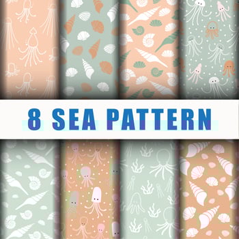 8 Beautiful sea pattern backgroud set vector