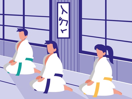 people in martials arts dojo scene vector