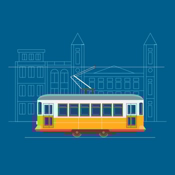 Retro Lisbon Tram Moving through the Street vector
