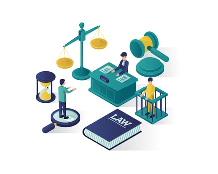 justice and law isometric illustration vector