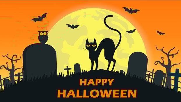Halloween Cat In Graveyard  vector