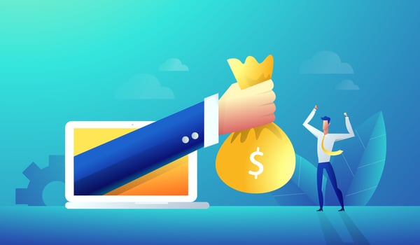 Businessman giving reward online vector