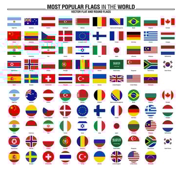 Collection of flags, most popular world flags vector