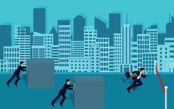Businessman competition  push the obstacles vector