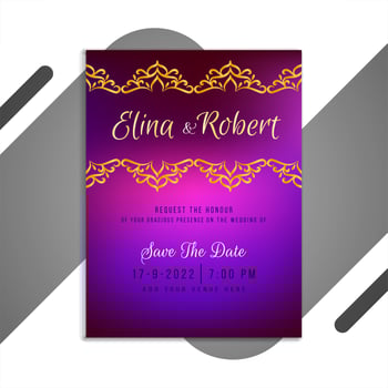 Wedding invitation card with purple gradient vector