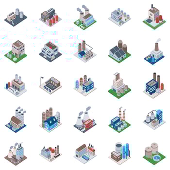 Factory Buildings Isometric Icons  vector