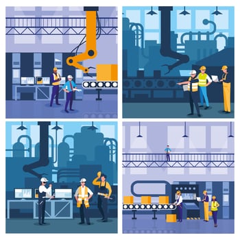 team work people in factory scene vector
