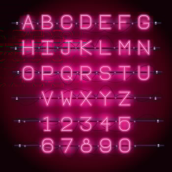 Neon lights alphabet font vector