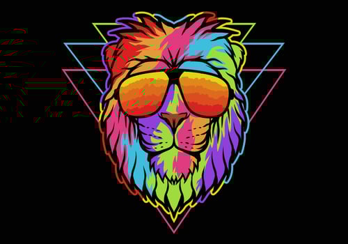 Rainbow lion wearing eyeglasses vector