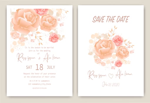 Rose cluster wedding invitation card Floral hand drawn frame  vector