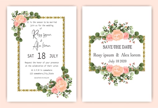 Elegant rose wreath wedding invitation card  vector