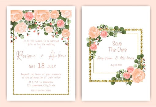 Rose square frame wedding invitation card  vector