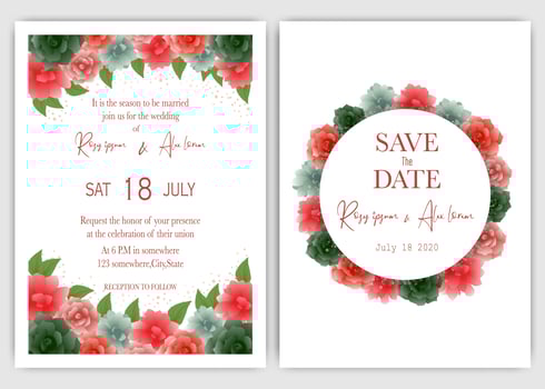 Rose wedding invite and save the date vector