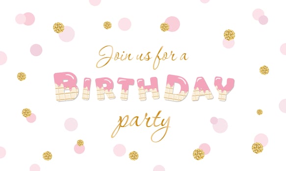 Birthday party invitation on polka dot festive background with glitter vector