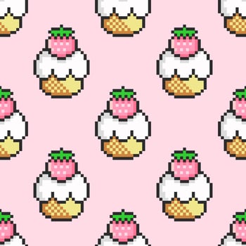 Pixel Art Cupcakes Seamless Pattern vector