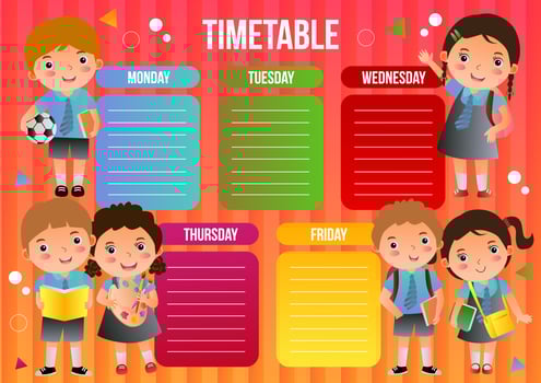school time table with school kids vector