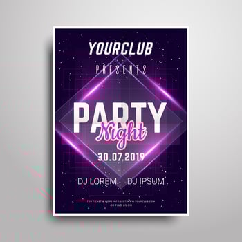 Purple Neon Party poster template. vector