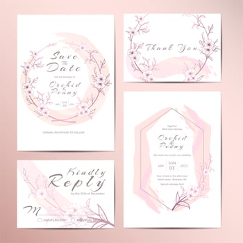 Stylish Wedding Invitation Template Set of Outlined Floral vector