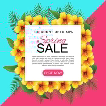 Spring Sale Square Frame with Flower and Leaves  vector