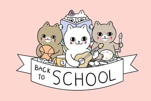 Cartoon cute back to school cats  vector. vector