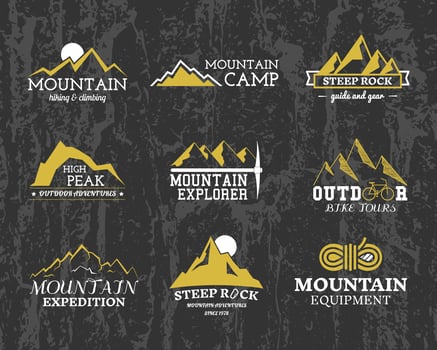 Set of summer or winter mountain explorer camp badges, logos and labels vector
