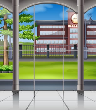 School campus from the window vector