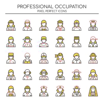 Set of Duotone Thin Line Occupation Female Icons  vector