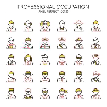 Set of Duotone Thin Line Occupation Male  Icons  vector