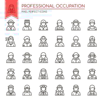 Set of Black and White Thin Line Professional Occupation Icons  vector