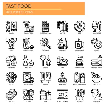 Set of Black and White Thin Line Fast Food Icons  vector