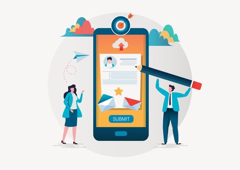 People filling out a form via mobile application vector