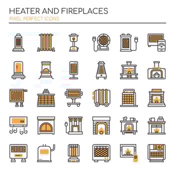 Heater and Fireplaces  Thin Line and Pixel Perfect Icons vector