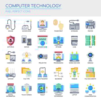 Set of Flat Color Computer Technology Icons  vector