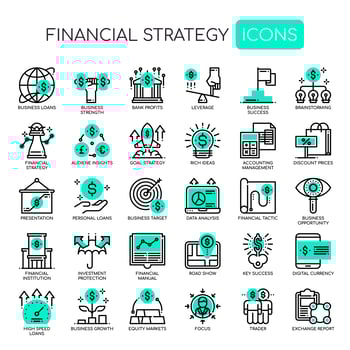 Set of Monochrome Thin Line Financial Strategy Icons  vector