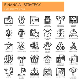 Set of Black and White Thin Line Financial Strategy Icons  vector